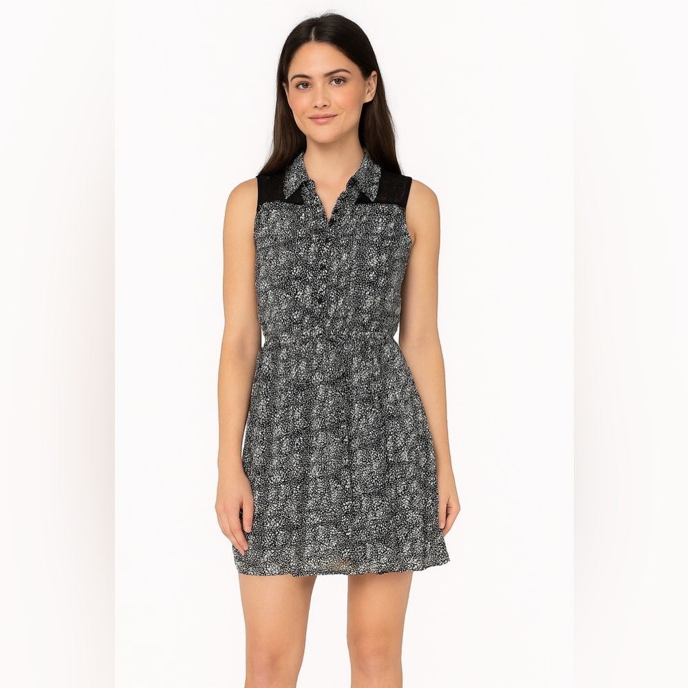 Luca Couture Black and White Sleeveless Dress with Sheer Lace Back